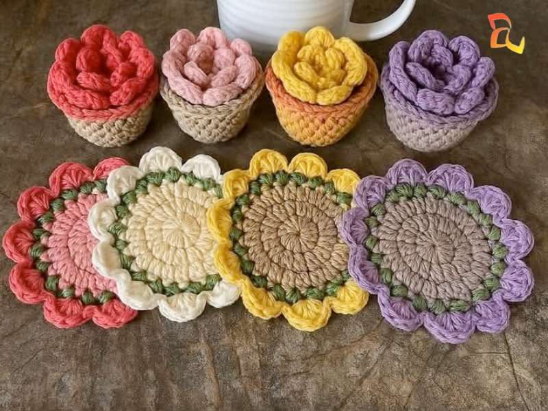 Miếng lót đựng cốc bằng len được làm theo cách đan len dễ nhất cho người mới bắt đầu